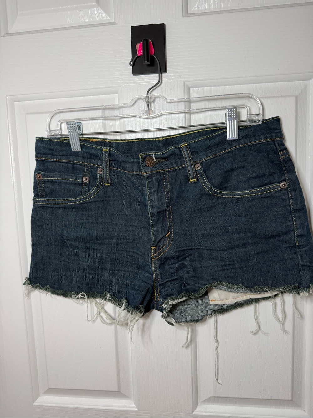 Levi's Dark Blue Frayed Hem Denim Shorts